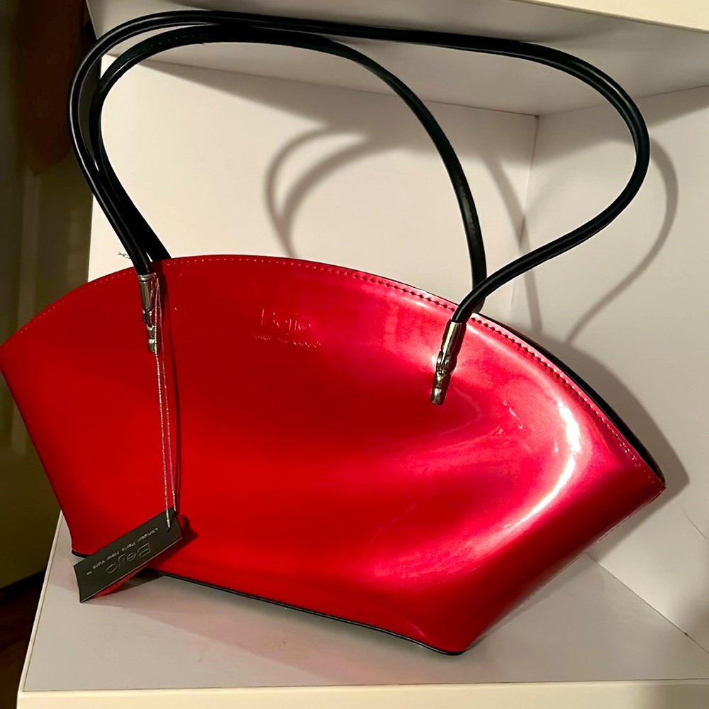 New Beijo Over the Moon Red Berry Tan Purse Handbag Shoulder Bag Pocket Book